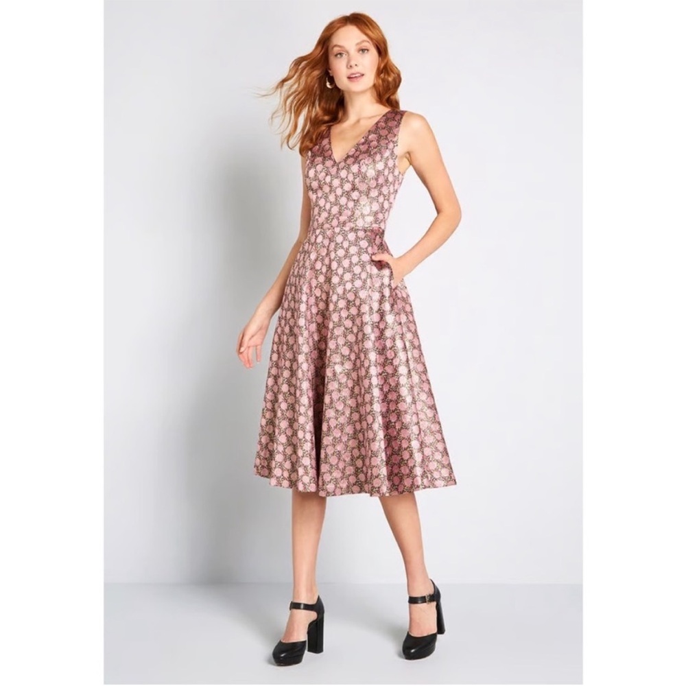 Modcloth Pink and Cream Midi Dress
